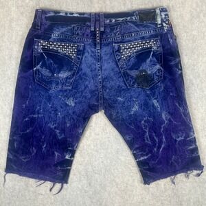 Robins‎ Jean Shorts Mens Size 42 Purple Tye Dye Cutoff Studded Rhinestones
